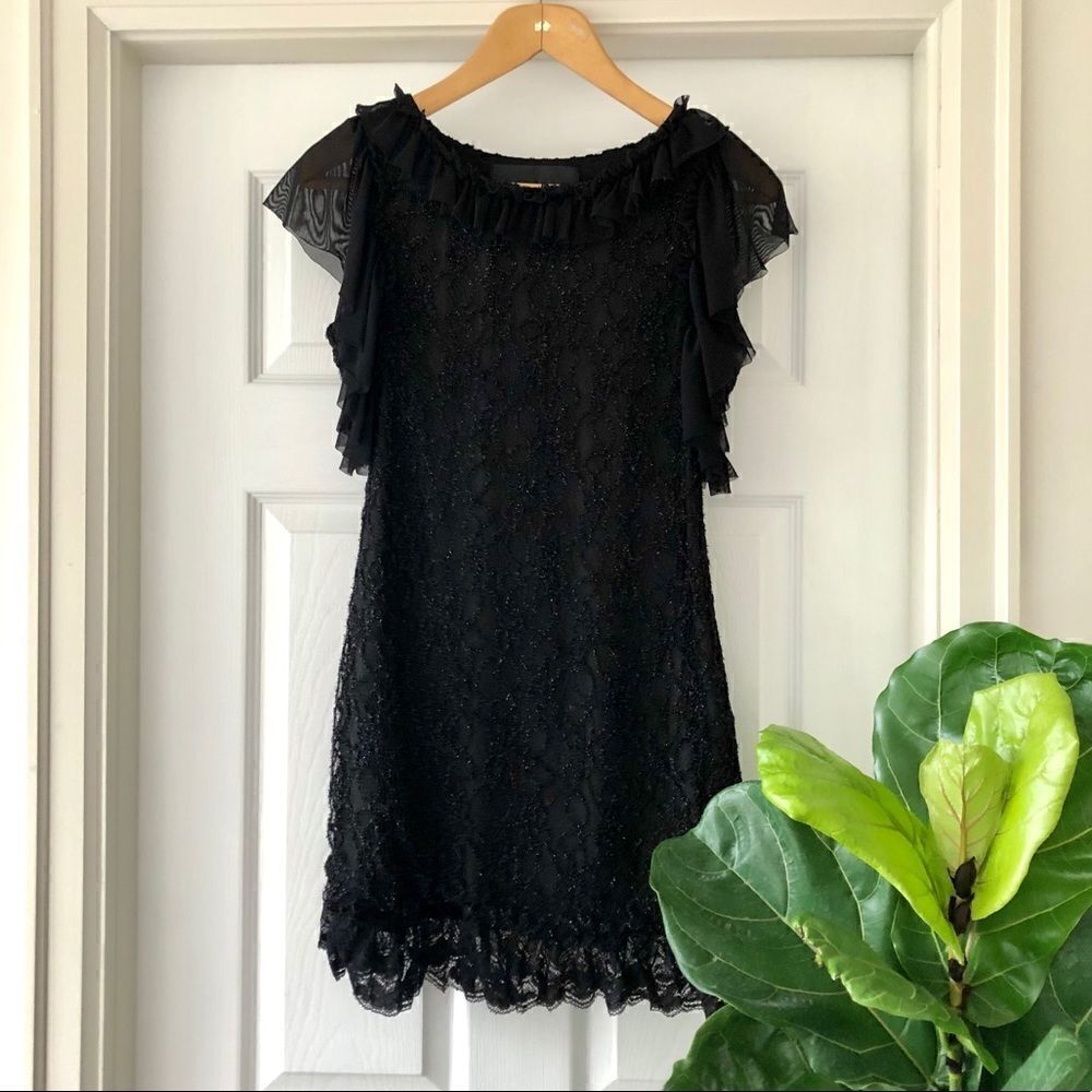 Kaylee Tankus Black Ruffle Sparkle Party Dress